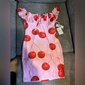 La Hearts Pink Cherry Print Mini Dress